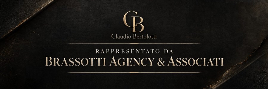 Banner nero e oro con il logo CB Claudio Bertolotti e la scritta Rappresentato da Brassotti Agency & Associati.